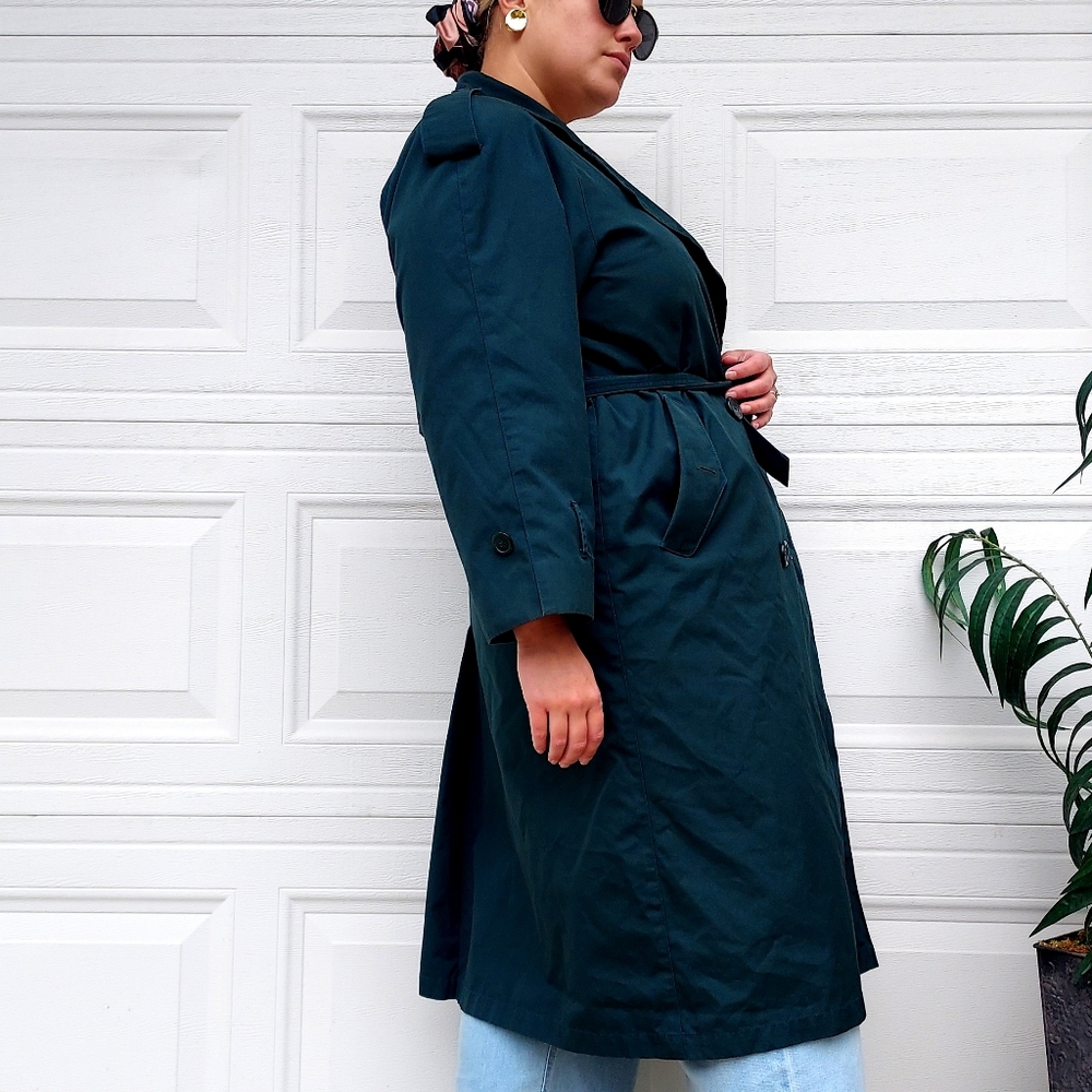 Towne By London Fog Elegant Dark Green Women's Trench Coat